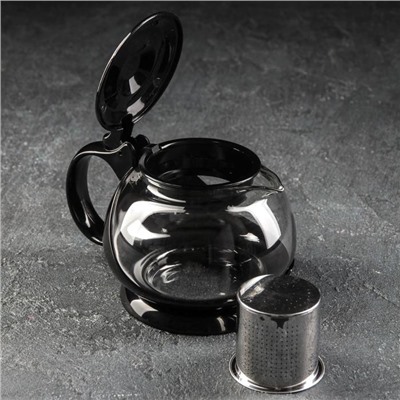 Чайник стеклянный заварочный «Бетти», 800 мл, с металлическим ситом, цвет чёрный