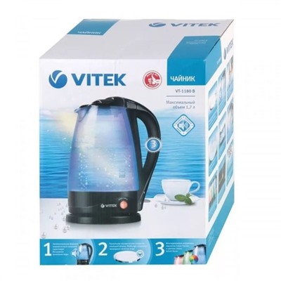 Чайник электрический Vitek VT-1180В, 2200 Вт, 1.7 л, подсветка, черный