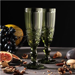 Набор бокалов для шампанского Magistro «Ла-Манш», 160 мл, 7×20 см, 2 шт, цвет зелёный