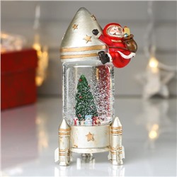 Сувенир полистоун водяной шар "Дед Мороз на ракете" d=5 см 14,8х6х8,5 см