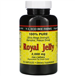 Y.S. Eco Bee Farms, Маточное молочко, 100% чистое, 2000 мг, 75 капсул