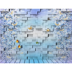 3D Фотообои  «Кирпичная стена с бабочками»