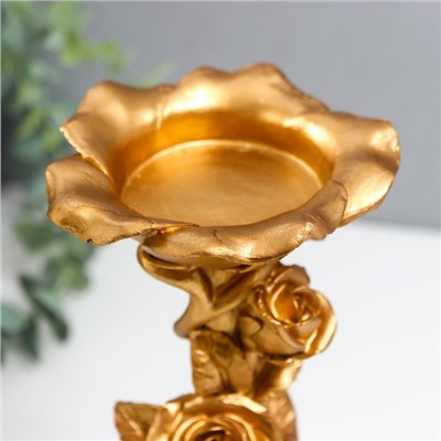 Подсвечник полистоун на 1 свечу "Розы. Тринога" золото 20,8х7,5х7,5 см