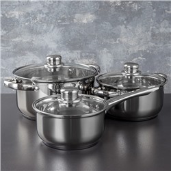 Набор посуды Доляна «Гретте», 3 предмета: сотейник 1,5 л, d=16 см, кастрюли 2 л, 4 л, d=18 см, d=22 см, крышки