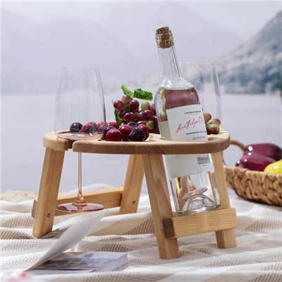 Столик-поднос для вина в форме сердца Adelica, с менажницей и складными ножками, на 2 персоны, d=30×2,8 см, берёза
