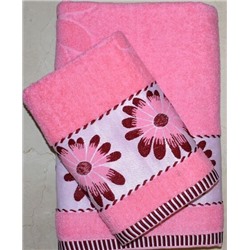 Махровое полотенце "Герберы"-розовый 50*90 см. хлопок 100%