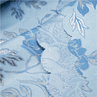 Портьерная ткань с люрексом 150 см на отрез H627 цвет 5 голубой цветы