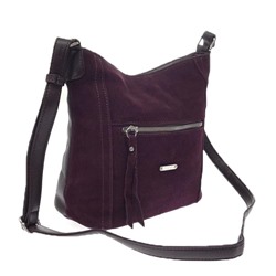 Городская сумка Gino_Kite с ремнем через плечо из натуральной замши и эко-кожи сливового цвета.