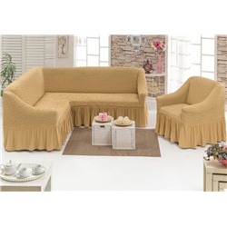 Комплект чехлов на мебель угловой диван и кресло медовый