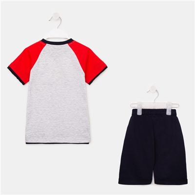 Комплект для мальчика (шорты, футболка), цвет серый/т.синий, рост 104 см