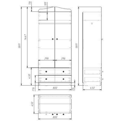 Шкаф 2-х дверный с ящиками Football, 800х450х1890, Белый