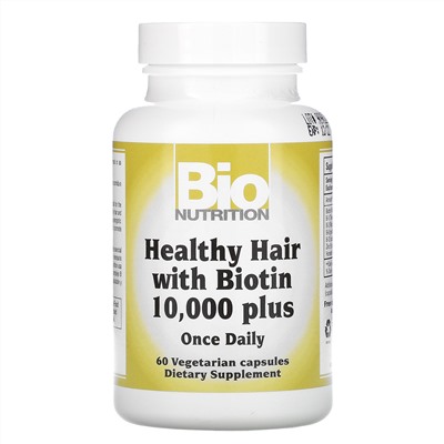 Bio Nutrition, Добавка для здоровья волос с биотином 10 000, 60 вегетарианских капсул