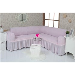 Чехол на угловой диван с оборкой розовый 207