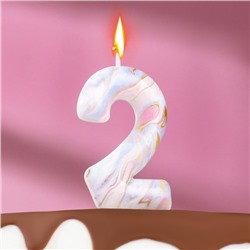Свеча в торт "Белый мрамор", цифра "2", 8 см