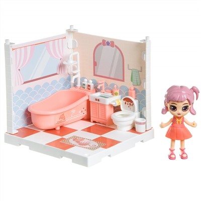 Игровой набор «Мебель» Bondibon, Кукольный уголок (Ванная комната 13,5х13,5х13,5 см) и  куколка Oly