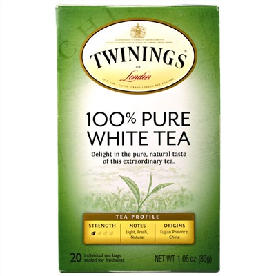 Twinings, 100% чистый белый чай, 20 чайных пакетиков по 1,06 унции (30 г)
