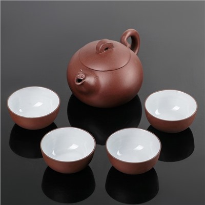 Набор для чайной церемонии "Красная глина", 5 предметов: чайник 14,5х10х8 см, 4 чашки 6х3,5 см