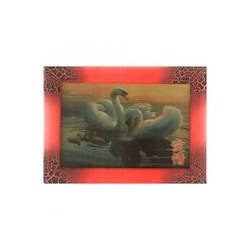 Картина Фен-Шуй Птицы 14х19см 027 Лебеди с малышами, узкая темно-красная рама SH