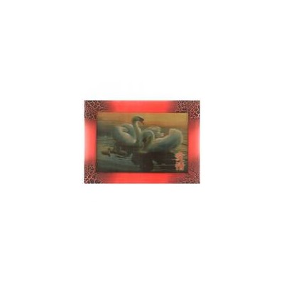 Картина Фен-Шуй Птицы 14х19см 027 Лебеди с малышами, узкая темно-красная рама SH