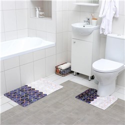 Набор ковриков для ванны и туалета Доляна «Геометрия», 2 шт: 40×45, 45×75 см, цвет сине-бежевый