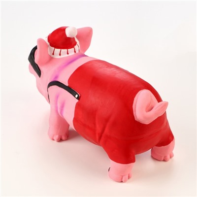 Игрушка хрюкающая для собак из латекса "Новогодний свин", 21 см