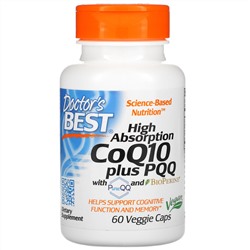 Doctor's Best, CoQ10 с PQQ, с высокой степенью усвояемости, 60 растительных капсул