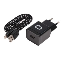 Сетевое зарядное устройство Qumo Energy, USB, 1 А, lighting 8 pin, чёрный