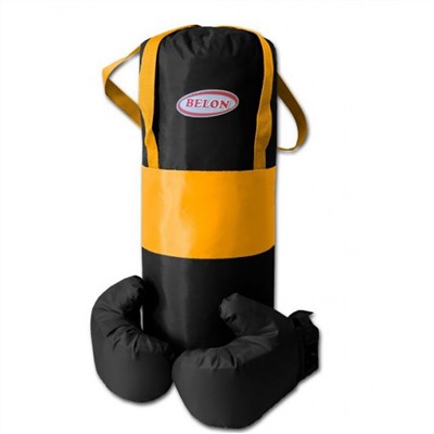 Belon Набор для бокса НБ-002-ЖЧ Груша 50хd20см с перчатками, цв. черный + желтый, ткань Оксфорд