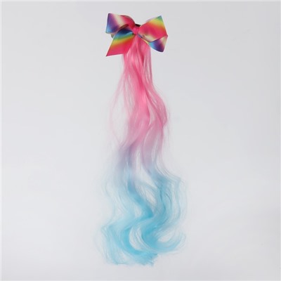 Локон накладной «Бантик», кудрявый волос, на заколке, 32 см, цвет голубой/розовый