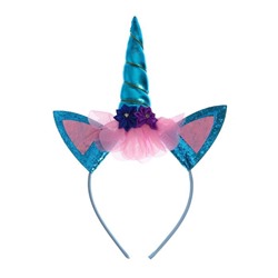 Карнавальный ободок «Единорог», цвет голубой