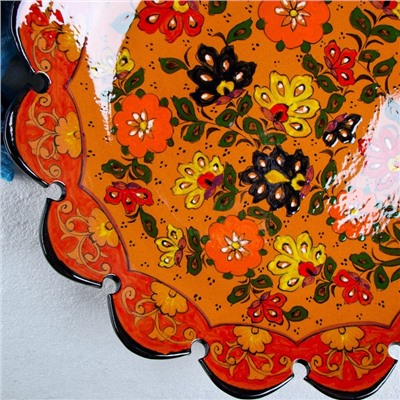 Ляган Риштанская Керамика "Цветы", 42 см, рифлёный