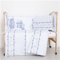 Комплект в кроватку (6 предметов) "Мишки и зайки", цвет голубой, бязь, хл100%