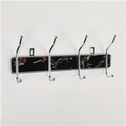 Вешалка настенная на 4 двойных крючка Доляна «Мрамор чёрный», 33,5×13×6 см, цвет хром