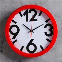 Часы настенные "Классика", 4 большие цифры, красный обод, 28х28 см