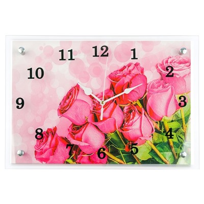 Часы настенные, серия: Цветы, "Розовые розы", 25х35  см, микс
