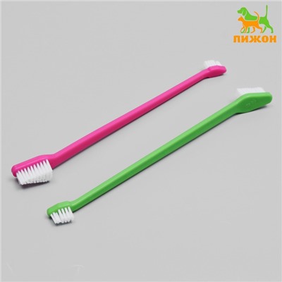 Зубная щётка двухсторонняя, набор 2 шт, розовая и зелёная