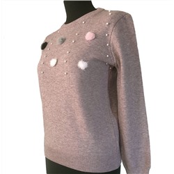 Размер единый 42-46. Шикарный свитер Daily цвета кофе с молоком с бусинами под жемчуг и украшениями из натурального меха.
