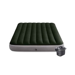 Матрас надувной двуспальный с насосом на батарейках велюровый зеленый 152*203*25 см Intex 64779