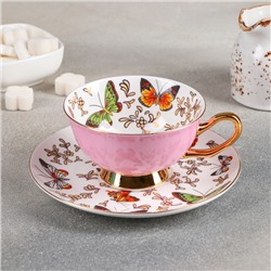 Чайная пара «Маклен», чашка 200 мл, блюдце 15×2 см, цвет розовый