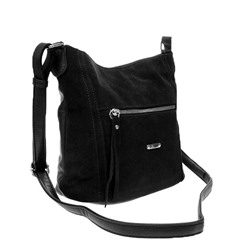 Городская сумка Gino_Kite с ремнем через плечо из натуральной замши и эко-кожи чёрного цвета.