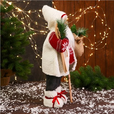 Дед Мороз "В свитере, с лыжами и мешком" 45 см