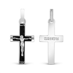 Крест из серебра с чёрной эмалью родированный - 3,3 см кэ-01р
