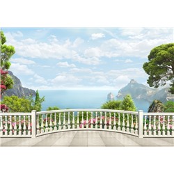 3D Фотообои «Балкон с видом на залив»