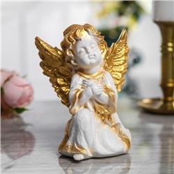 Сувенир "Ангел сидящий" малый, белый с золотом