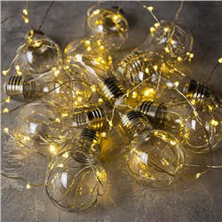Гирлянда "Нить" с насадками "Лампочки" 3 м, 10 пластиковых лампочек, LED-100-12V, нить прозрачная, свечение тёплое белое
