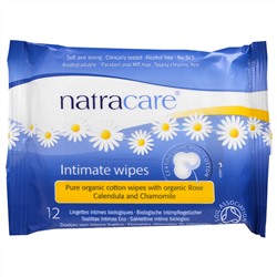 Natracare, Сертифицированные органические хлопковые салфетки для интимной гигиены, 12 салфеток
