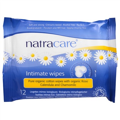 Natracare, Сертифицированные органические хлопковые салфетки для интимной гигиены, 12 салфеток