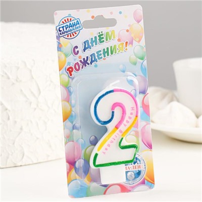 Свеча для торта цифра "2" цветная полосочка