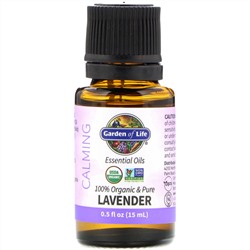 Garden of Life, 100% Organic & Pure, Essential Oils, Calming, Lavender, 0.5 fl oz (15 ml)