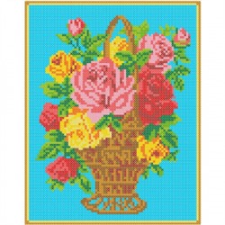 Ткань-схема для вышивания бисером "Корзина с розами" А4 (кбц 4016)